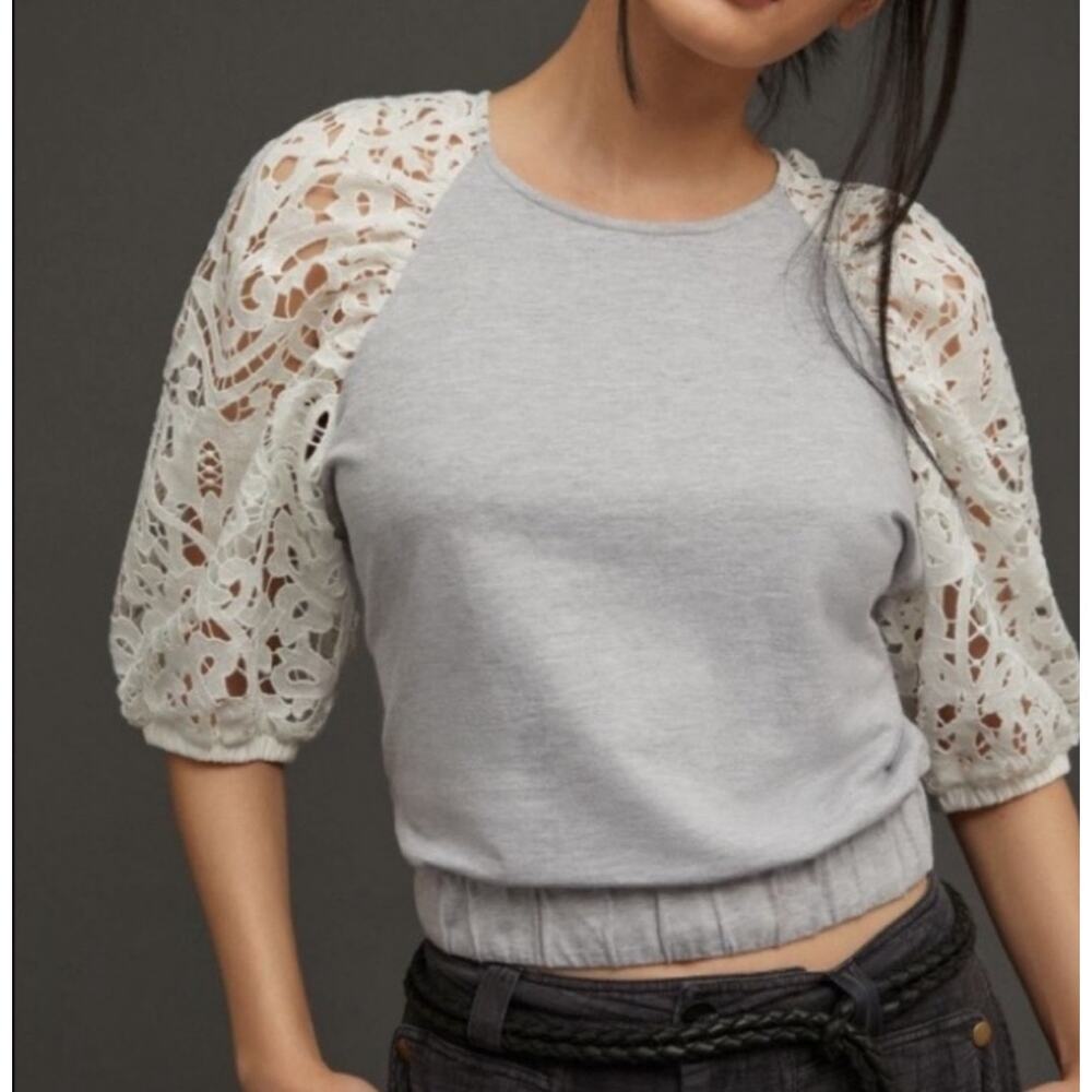 Anthropologie / Dolan Left Coast Collection Lace Sleeve Gray Sweatshirt Size XS